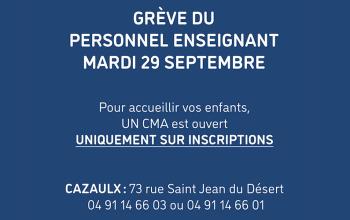 Grève du personnel enseignant le mardi 29 septembre